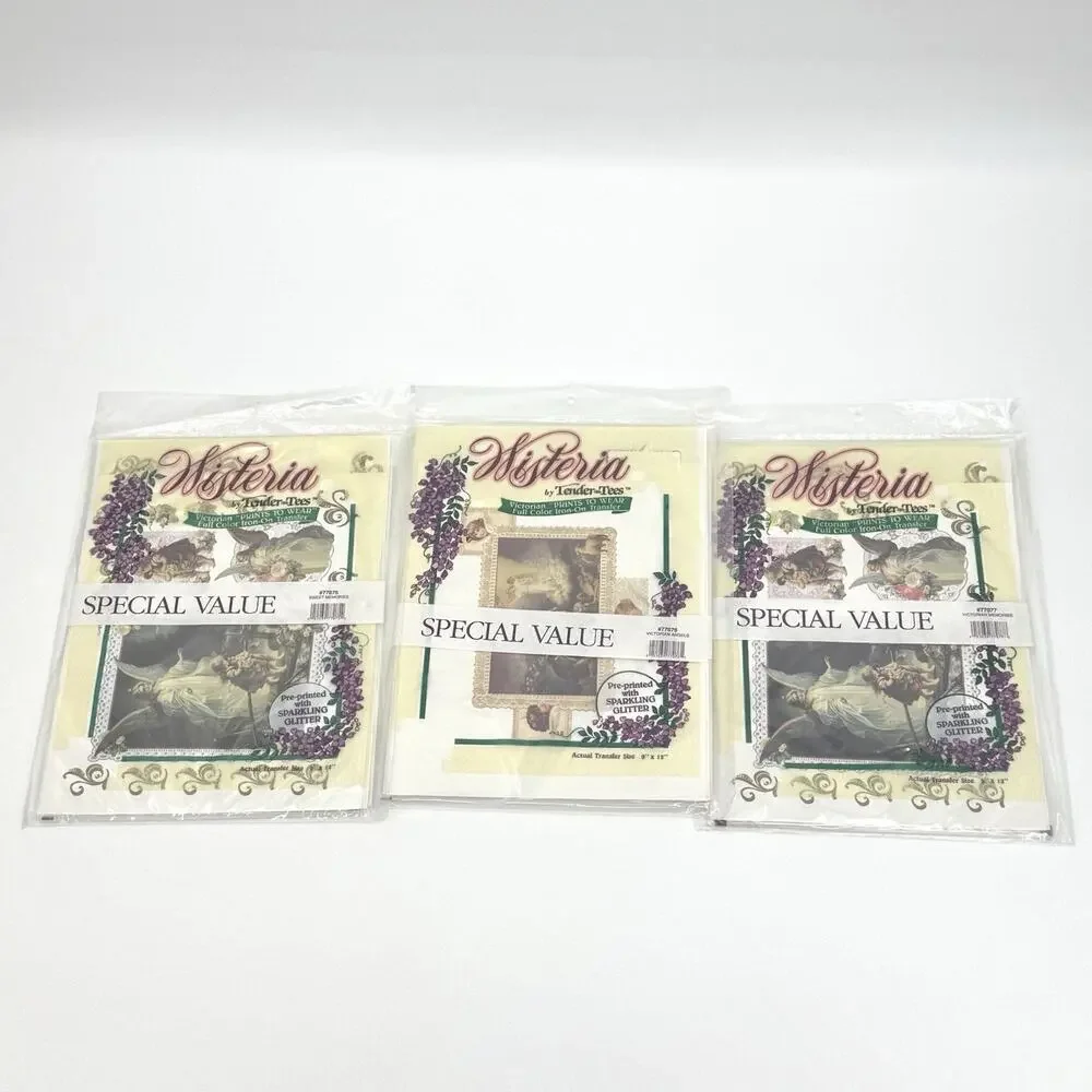 3 Wisteria by Tender-Tees full color iron-on transfers Victorian Angel Cherubs